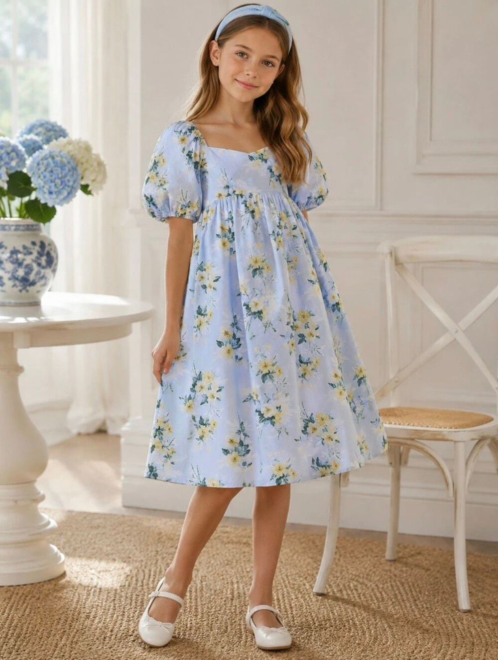 Janie and Jack floral smocked puff sleeve girl 14 dress